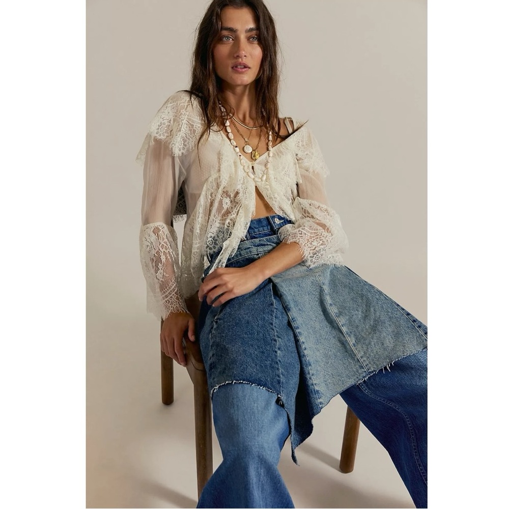 Free People Bohemian Retro 70s Festival Wild River Handkerchief Denim Skirt 28 - Picture 4 of 12